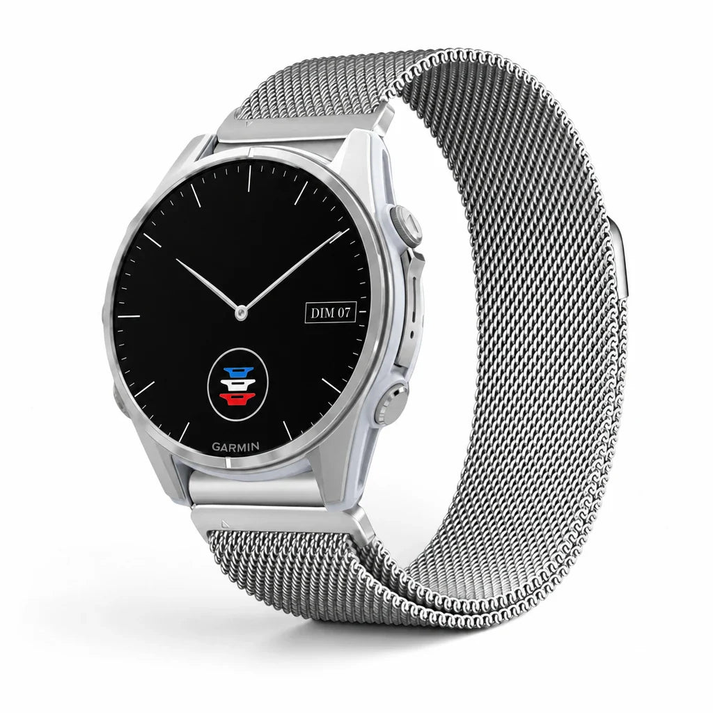 Bracelet Alvéole milanais argent Garmin Quick-Fit 20mm - montre avec cadran Clipz-it