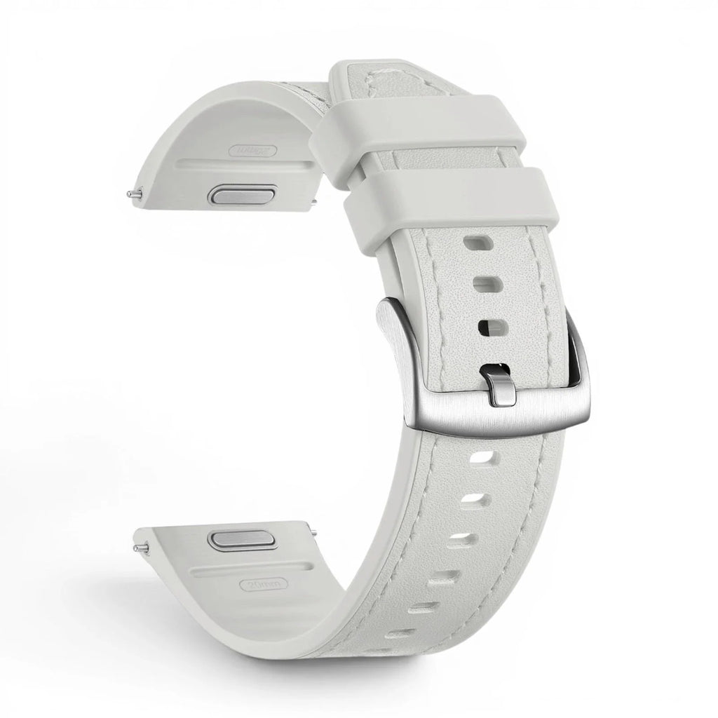 Bracelet Garmin Duoweave cuir hybride coloris blanc vue côté - Clipz-it
