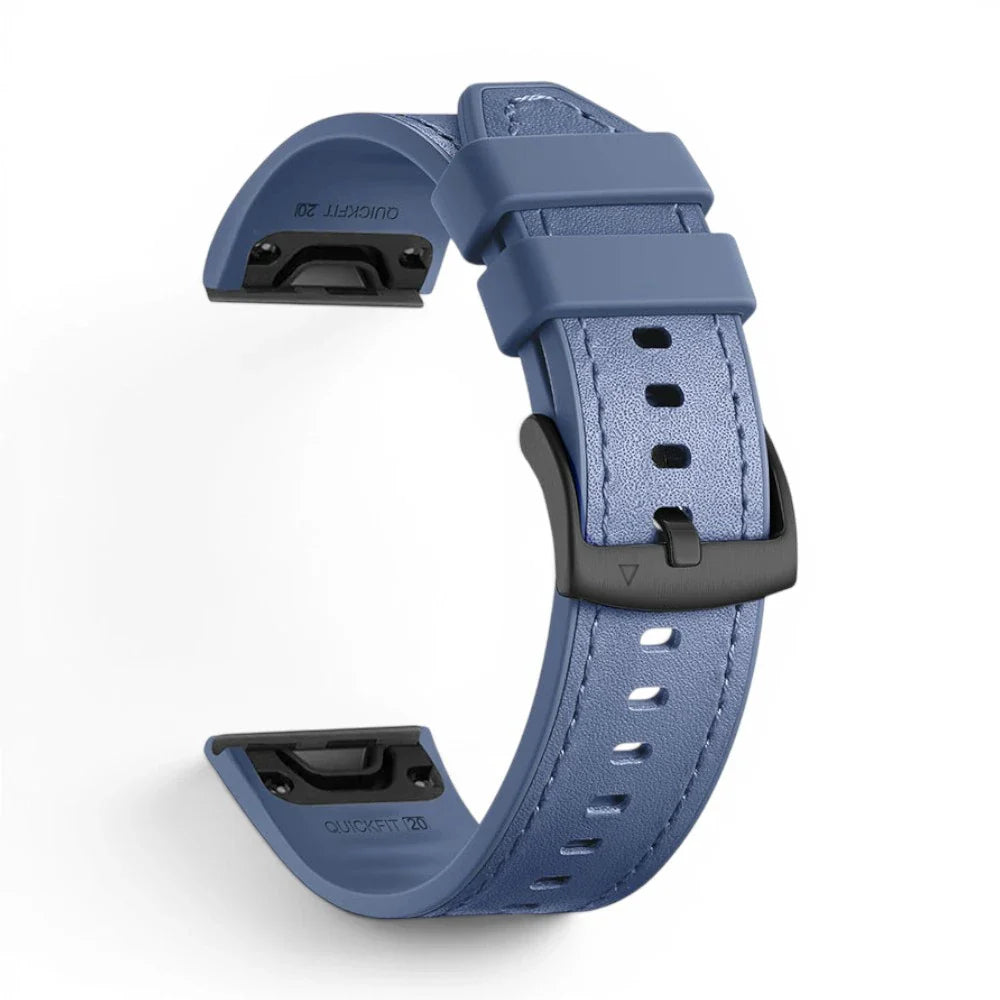 Bracelet Garmin Duoweave cuir hybride coloris bleu vue dos - Clipz-it