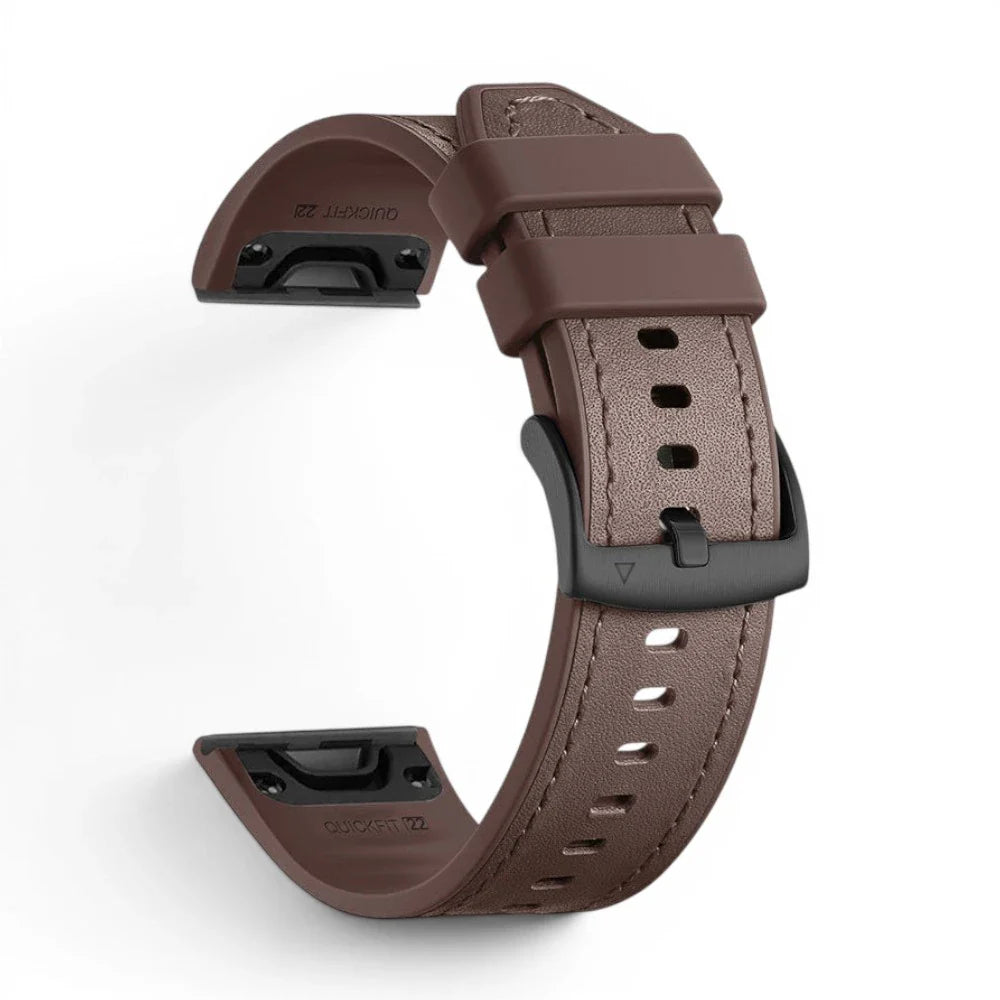 Bracelet Garmin Duoweave cuir hybride coloris cafe vue côté - Clipz-it