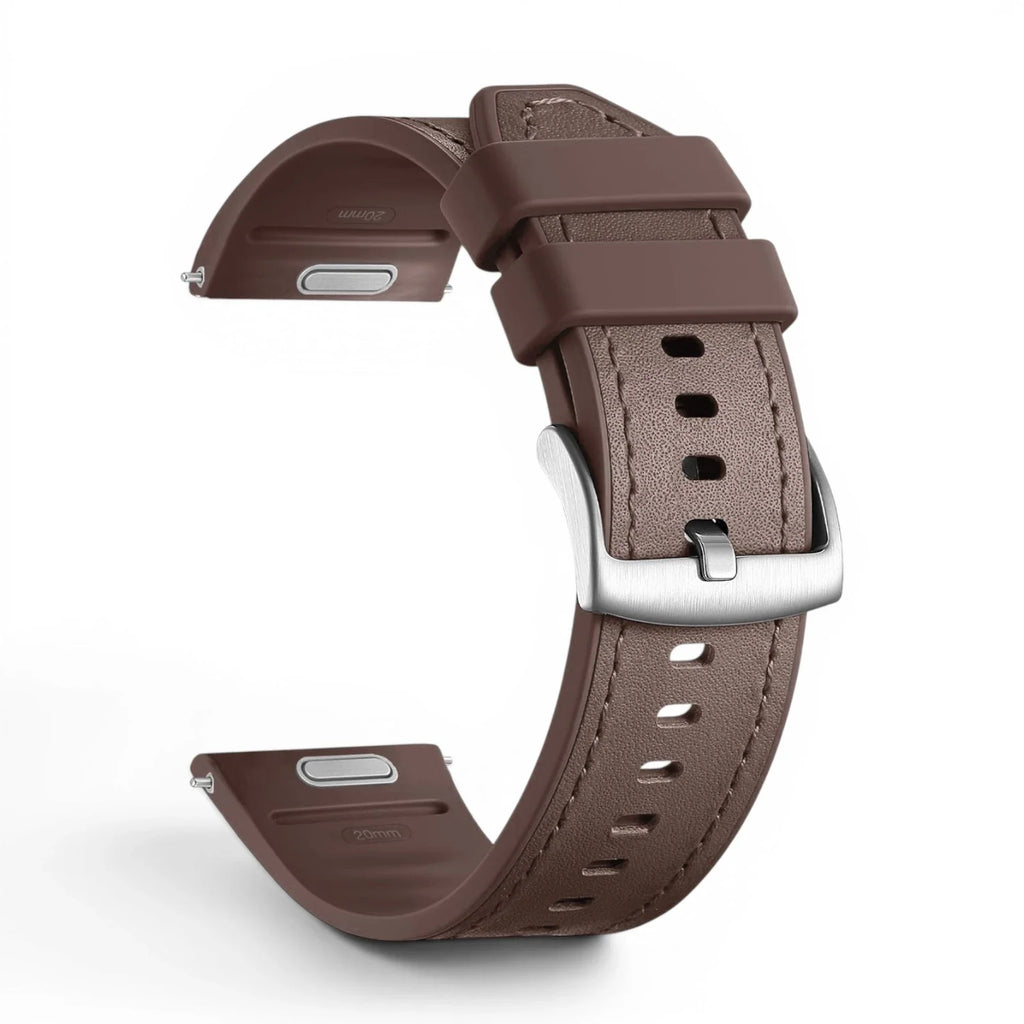 Bracelet Garmin Duoweave cuir hybride coloris cafe vue côté - Clipz-it