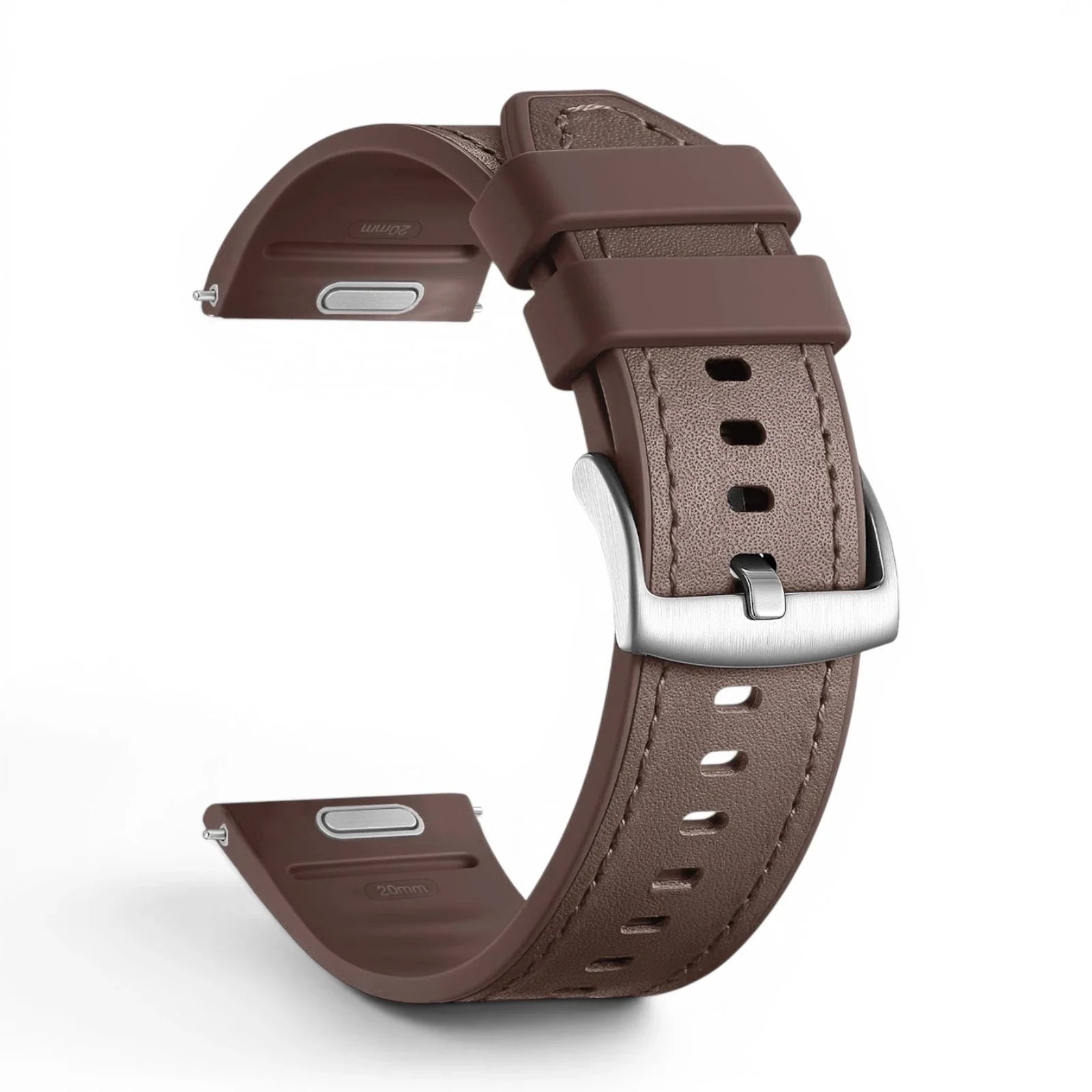 Bracelet Garmin Duoweave cuir hybride coloris cafe vue côté - Clipz-it