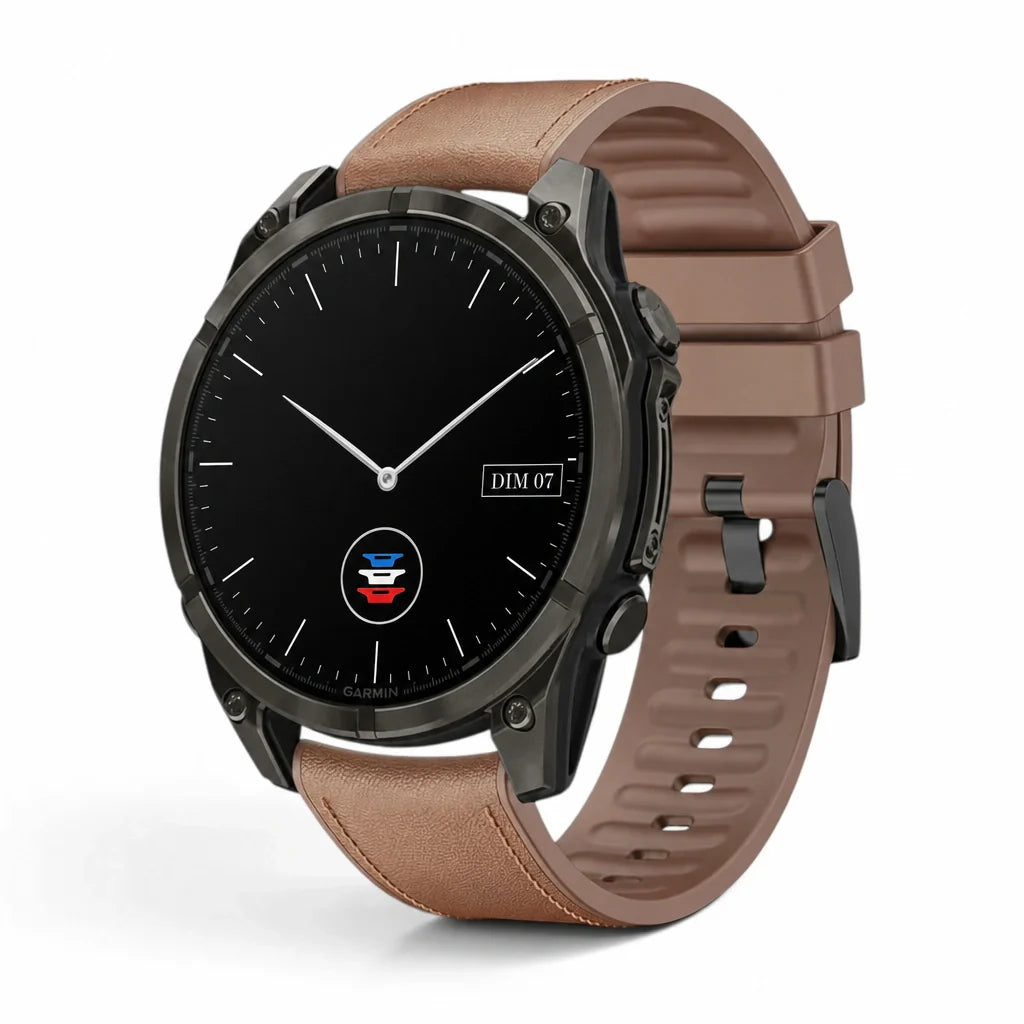 Bracelet DuoWeave cuir hybride Garmin Quick-Fit 22mm cadran Clipz-it vue face - Clipz-it