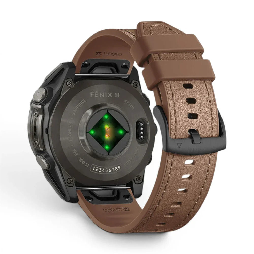 Bracelet Garmin Duoweave cuir hybride vue face - Clipz-it