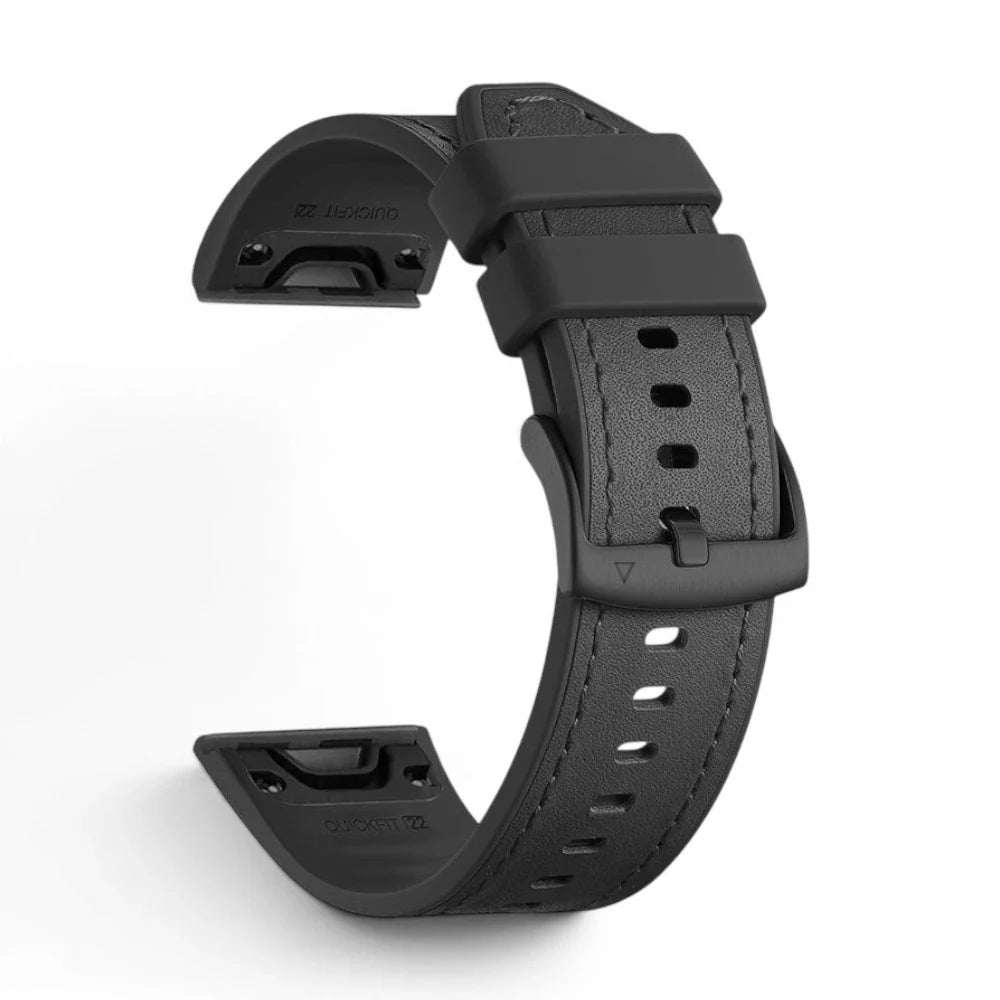 Bracelet Garmin Duoweave cuir hybride coloris noir vue côté - Clipz-it