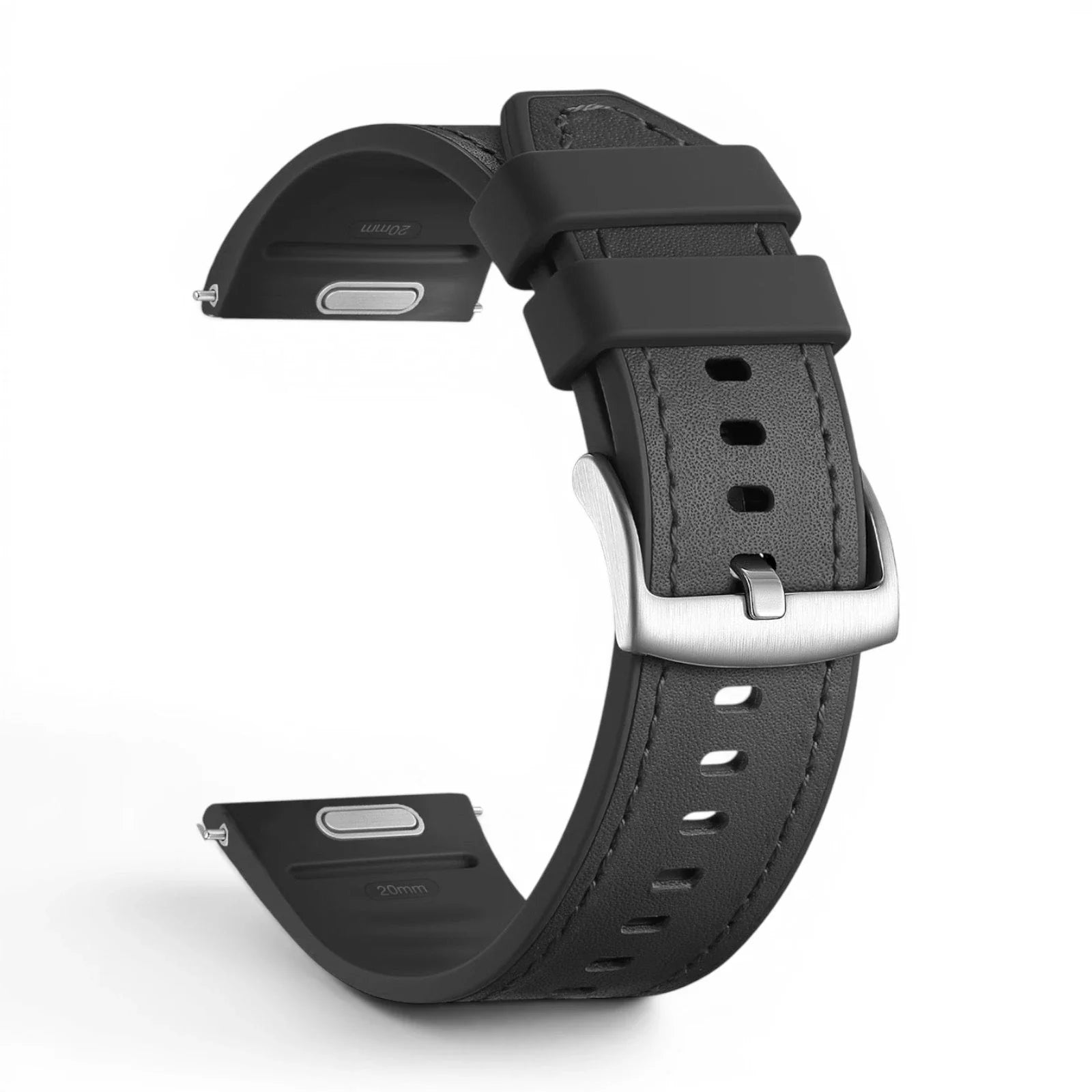 Bracelet Garmin Duoweave cuir hybride coloris noir vue côté - Clipz-it