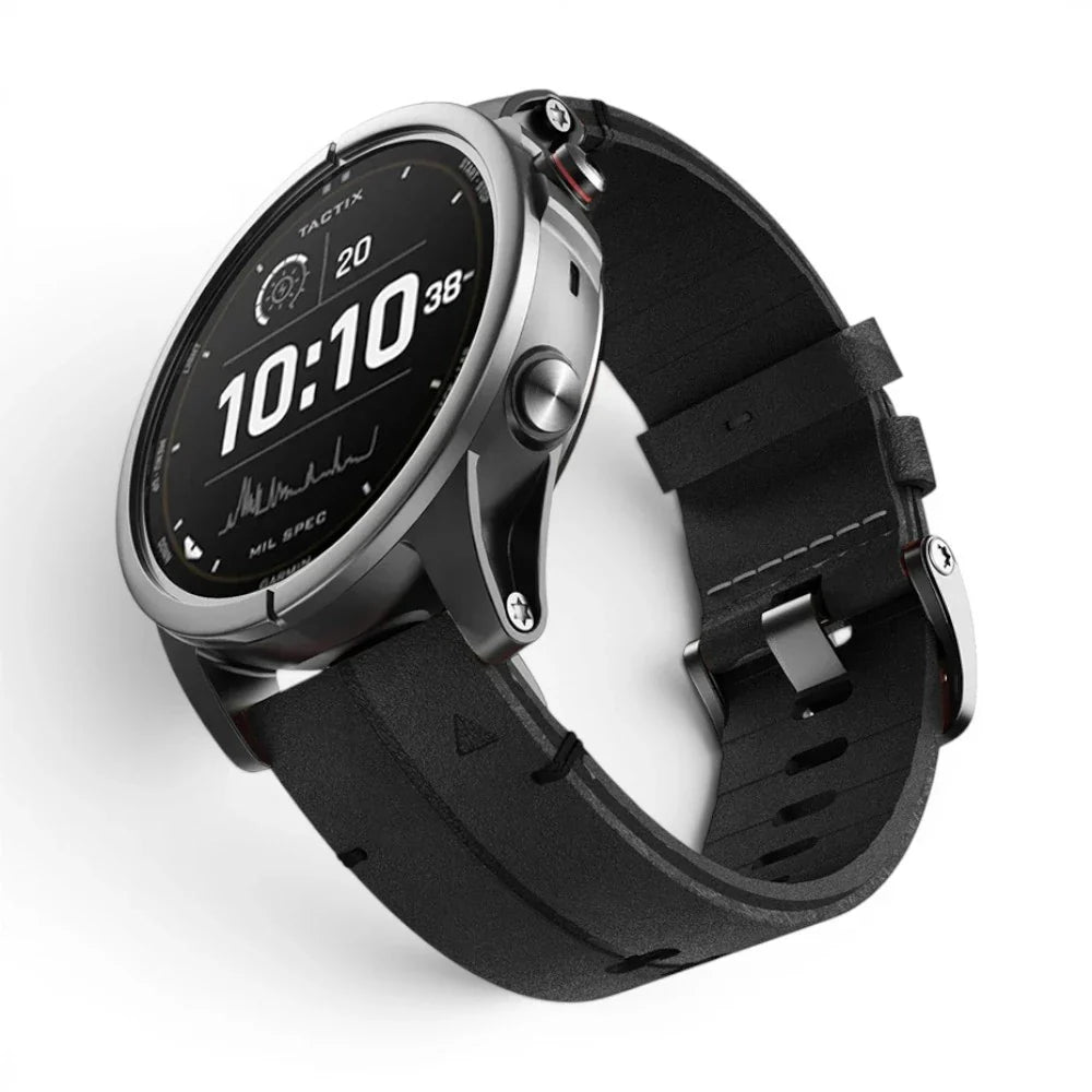 Bracelet Garmin Havane Titane cuir et titane vue face - Clipz-it