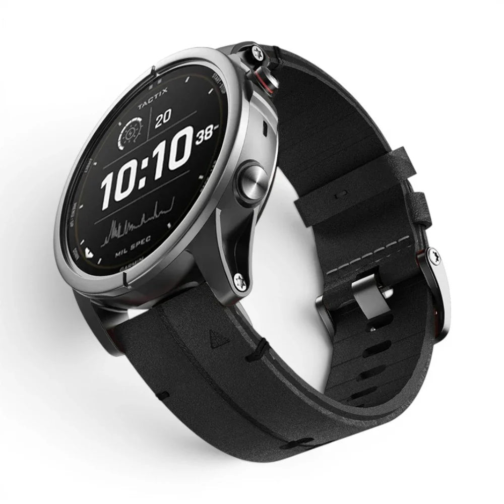 Bracelet Garmin Havane Titane cuir et titane vue face - Clipz-it