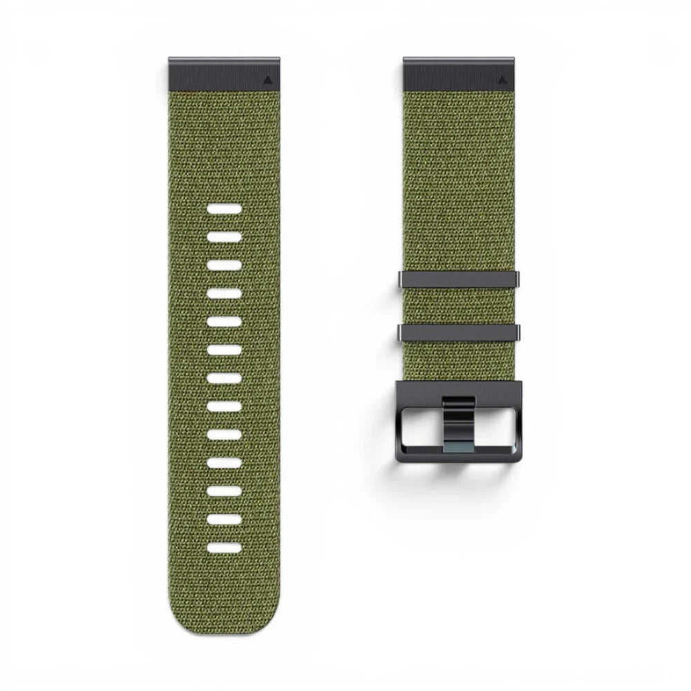Bracelet Garmin Jacquard nylon jacquard coloris vert-militaire vue côté - Clipz-it