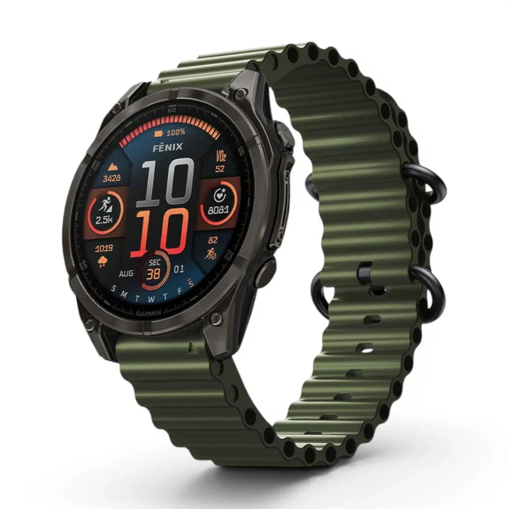 Bracelet Garmin Marine silicone marin coloris vert-militaire vue côté - Clipz-it