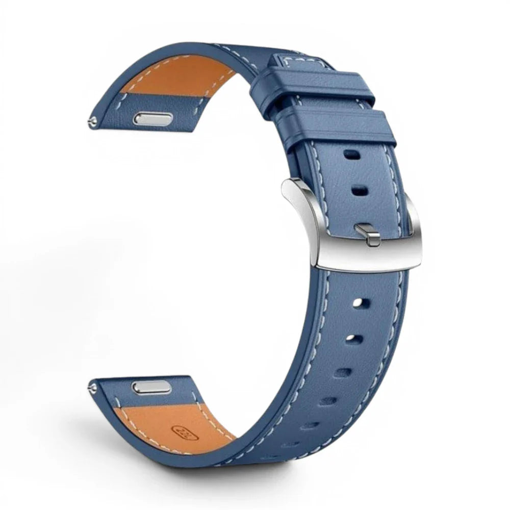 Bracelet Garmin Nappa cuir veritable coloris bleu vue côté - Clipz-it