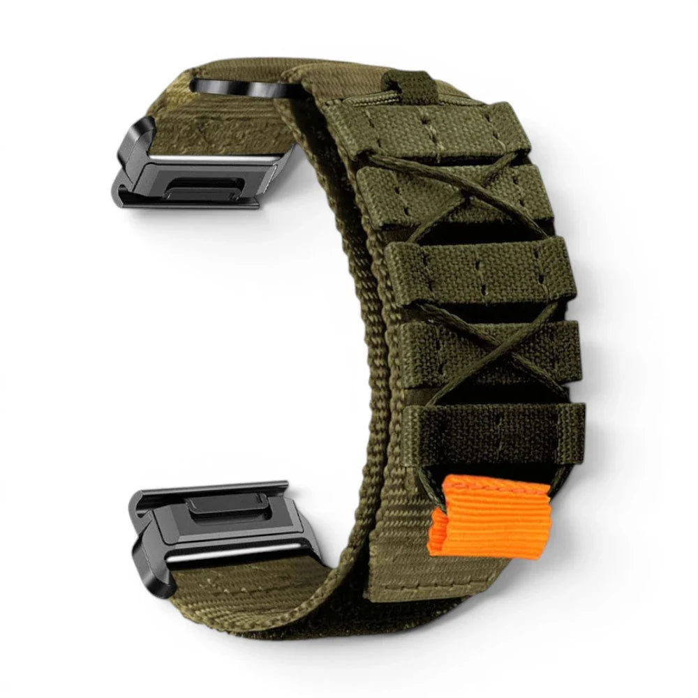 Bracelet Garmin Trekker nylon trek coloris kaki vue face - Clipz-it
