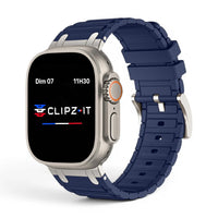 Bracelet Hexalink Silicone couleur Bleu finition Titane pour Apple Watch - Clipz-it