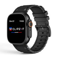 Bracelet Hexalink Silicone vue de face couleur Noir pour Apple Watch - Clipz-it
