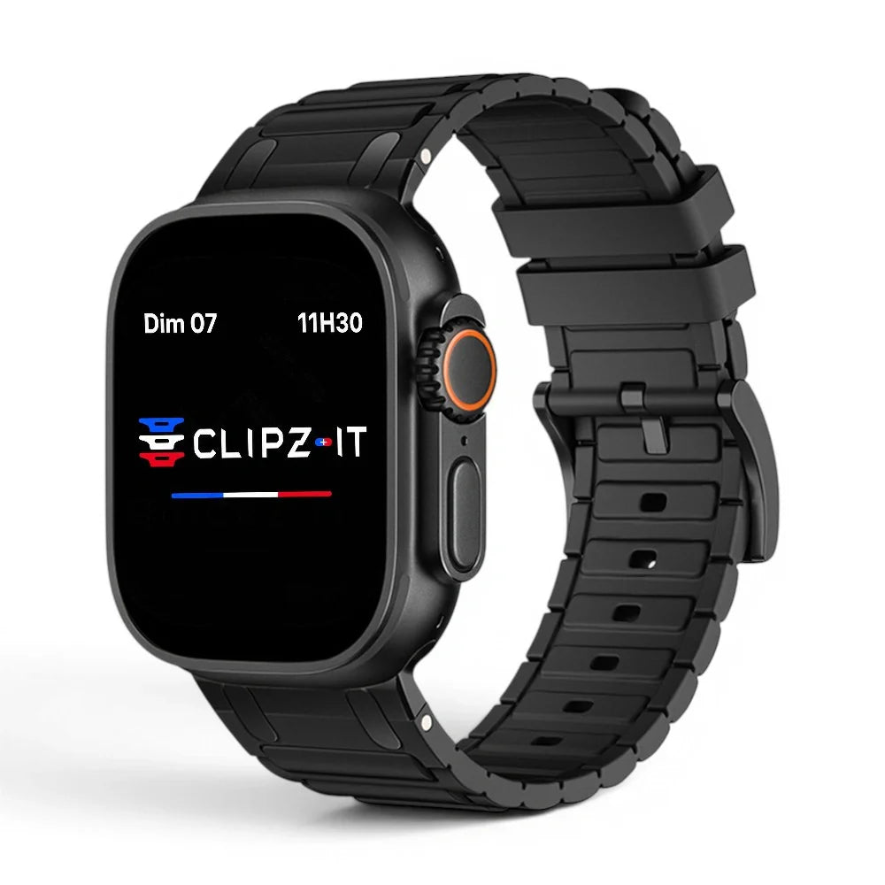 Bracelet Hexalink Silicone couleur Noir pour Apple Watch - Clipz-it