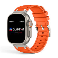 Bracelet Hexalink Silicone couleur Orange finition Titane pour Apple Watch - Clipz-it
