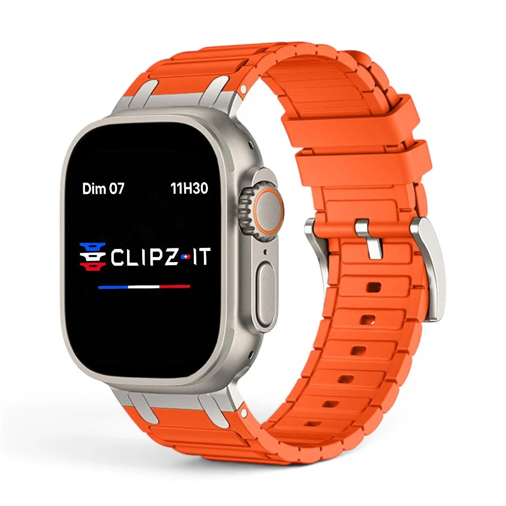 Bracelet Hexalink Silicone couleur Orange finition Titane pour Apple Watch - Clipz-it