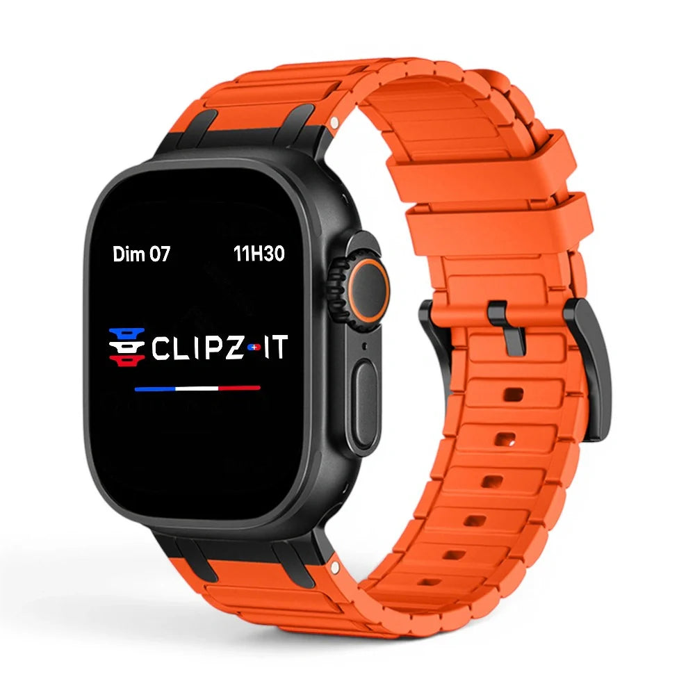 Bracelet Hexalink Silicone vue de face couleur Orange pour Apple Watch - Clipz-it