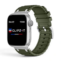 Bracelet Hexalink Silicone couleur Vert finition Argent pour Apple Watch - Clipz-it