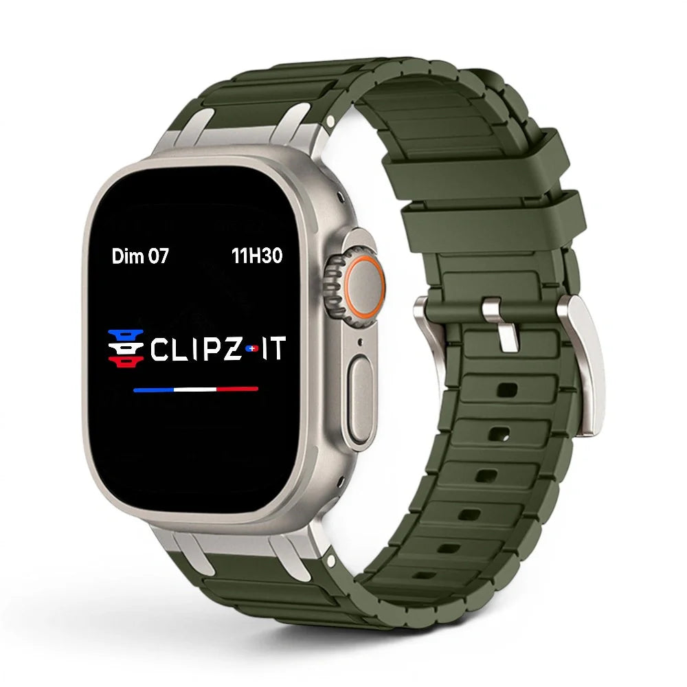 Bracelet Hexalink Silicone couleur Vert finition Titane pour Apple Watch - Clipz-it