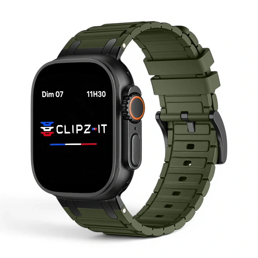 Bracelet Hexalink Silicone vue de face couleur Vert pour Apple Watch - Clipz-it