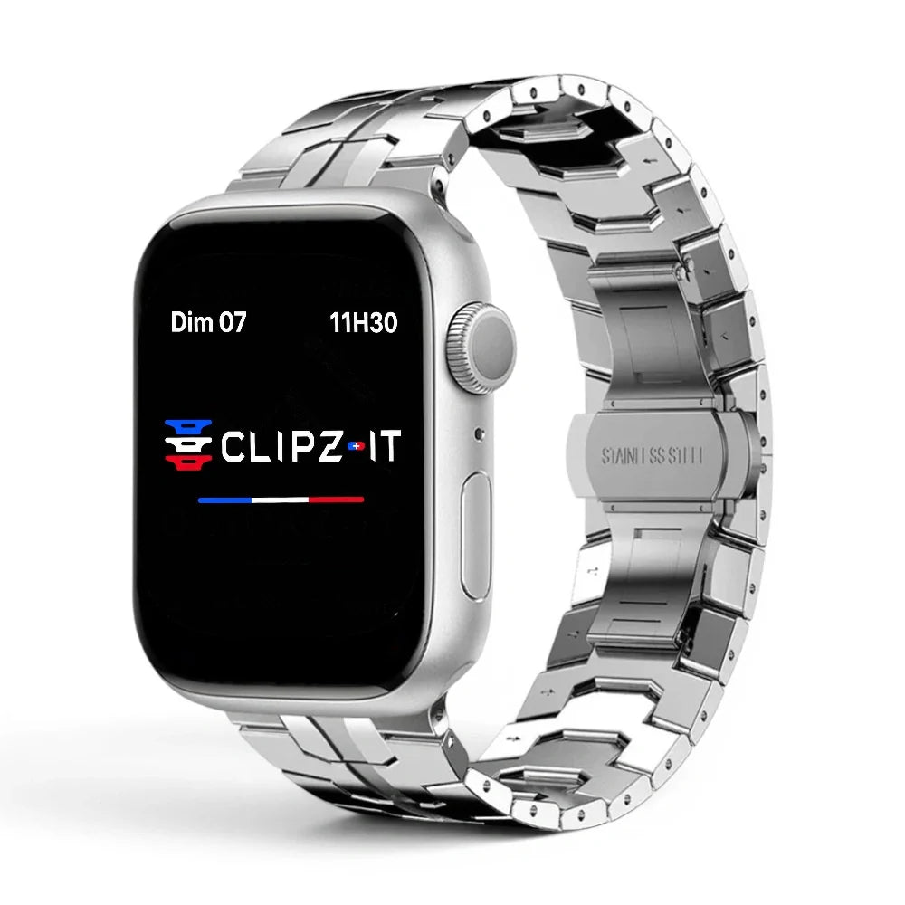 Bracelet Iron Man Acier inoxydable couleur Argent pour Apple Watch - Clipz-it