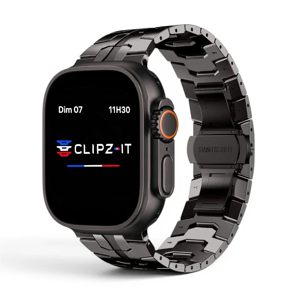 Bracelet Iron Man Acier inoxydable couleur Noir pour Apple Watch - Clipz-it