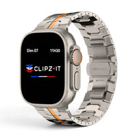 Bracelet Iron Man Acier inoxydable couleur Titane & Orange pour Apple Watch - Clipz-it