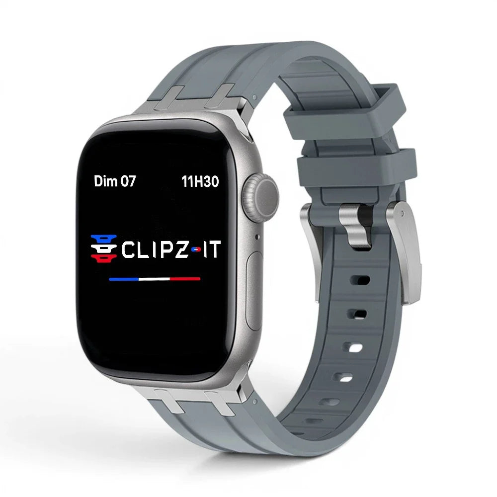 Bracelet Kratos silicone renforcé couleur gris pour Apple Watch - Clipz-it