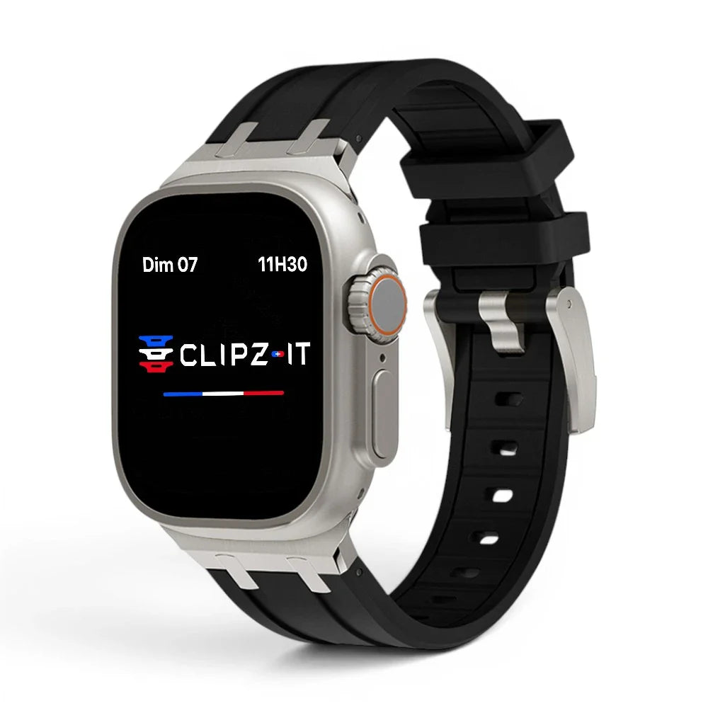 Bracelet Kratos silicone renforcé couleur noir pour Apple Watch - Clipz-it