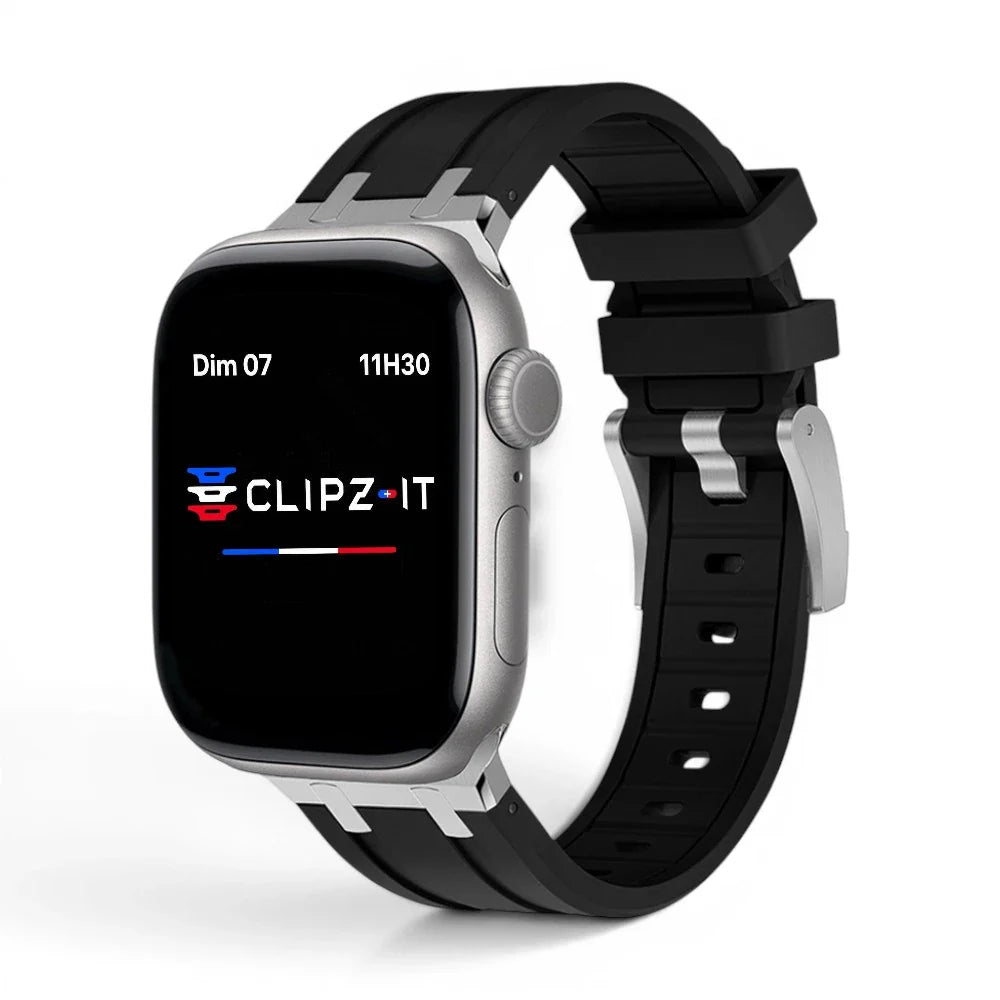 Bracelet Kratos silicone renforcé couleur noir pour Apple Watch - Clipz-it