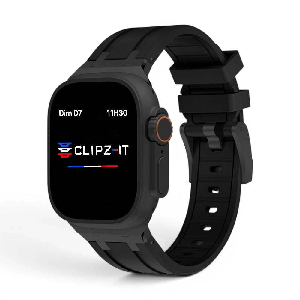 Bracelet Kratos silicone renforcé couleur noir pour Apple Watch - Clipz-it