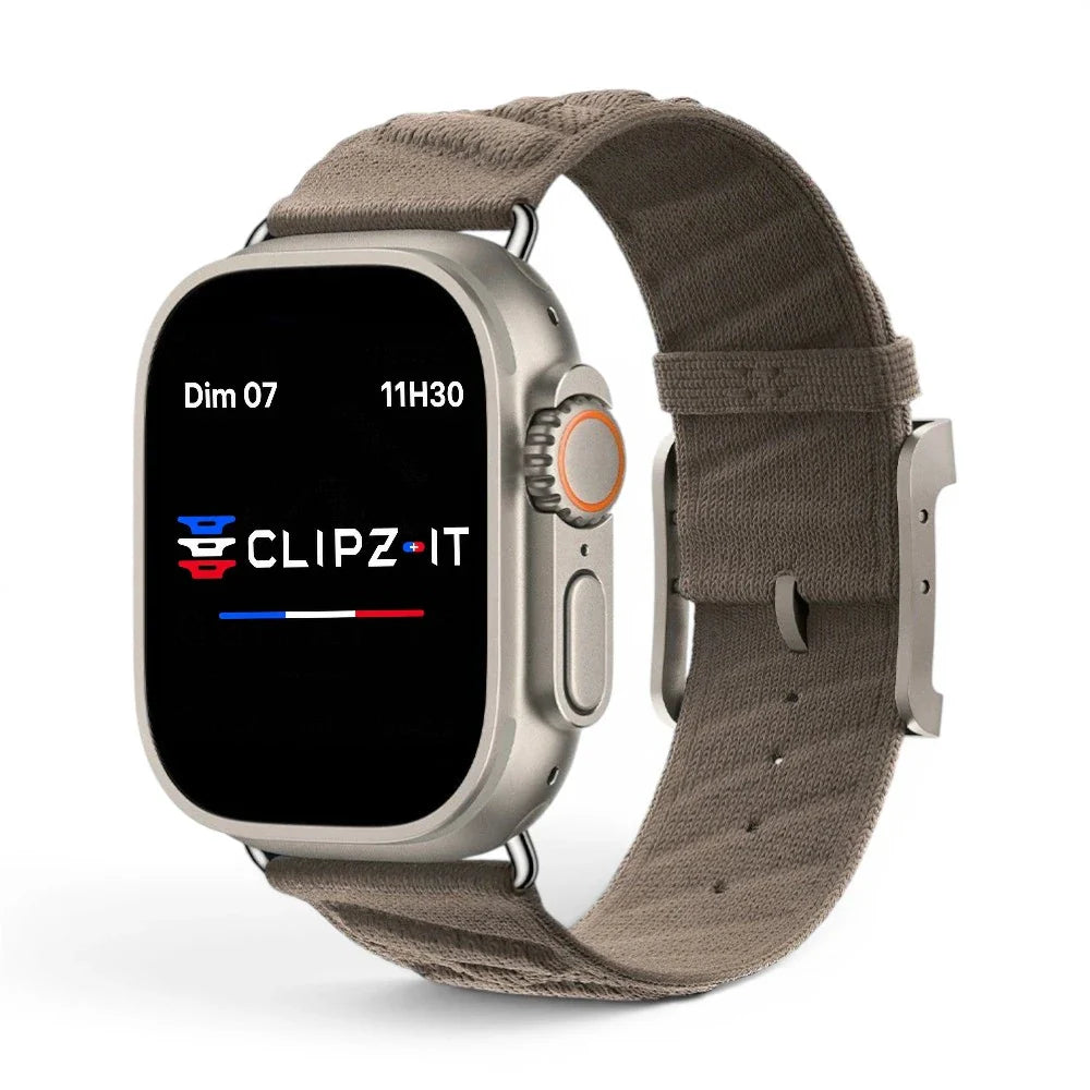 Bracelet Legado tissu tricoté couleur cafe pour Apple Watch - Clipz-it