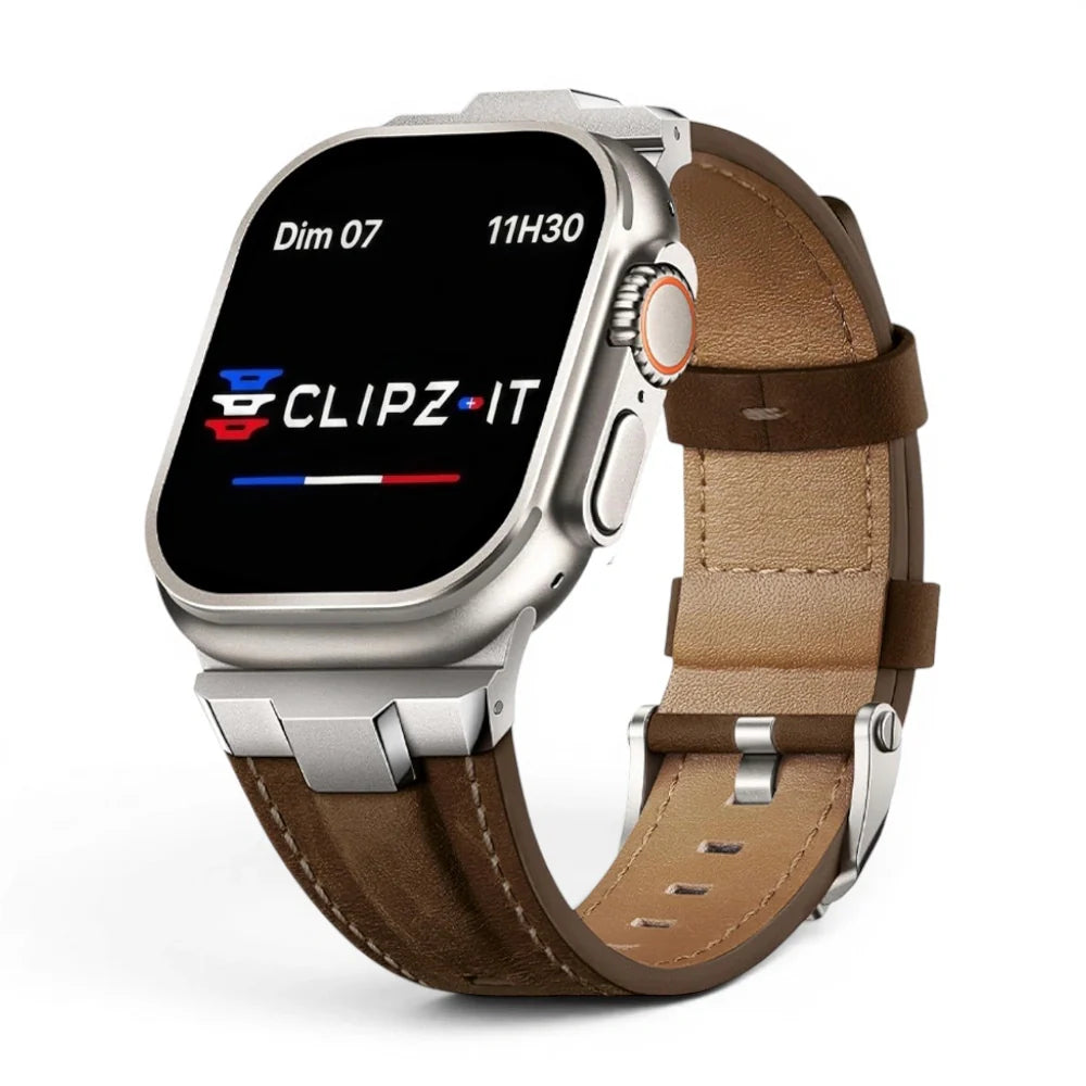 Bracelet Legend Cuir & titane couleur Café pour Apple Watch - Clipz-it
