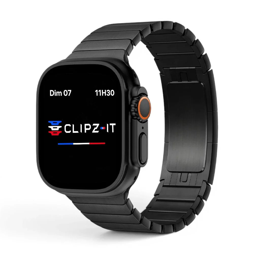 Bracelet Maillon acier inoxydable maillons couleur noir pour Apple Watch - Clipz-it