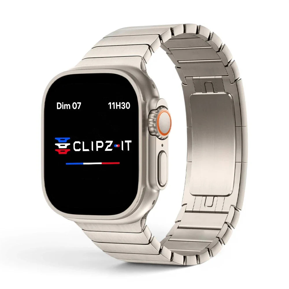 Bracelet Maillon acier inoxydable maillons couleur titane pour Apple Watch - Clipz-it