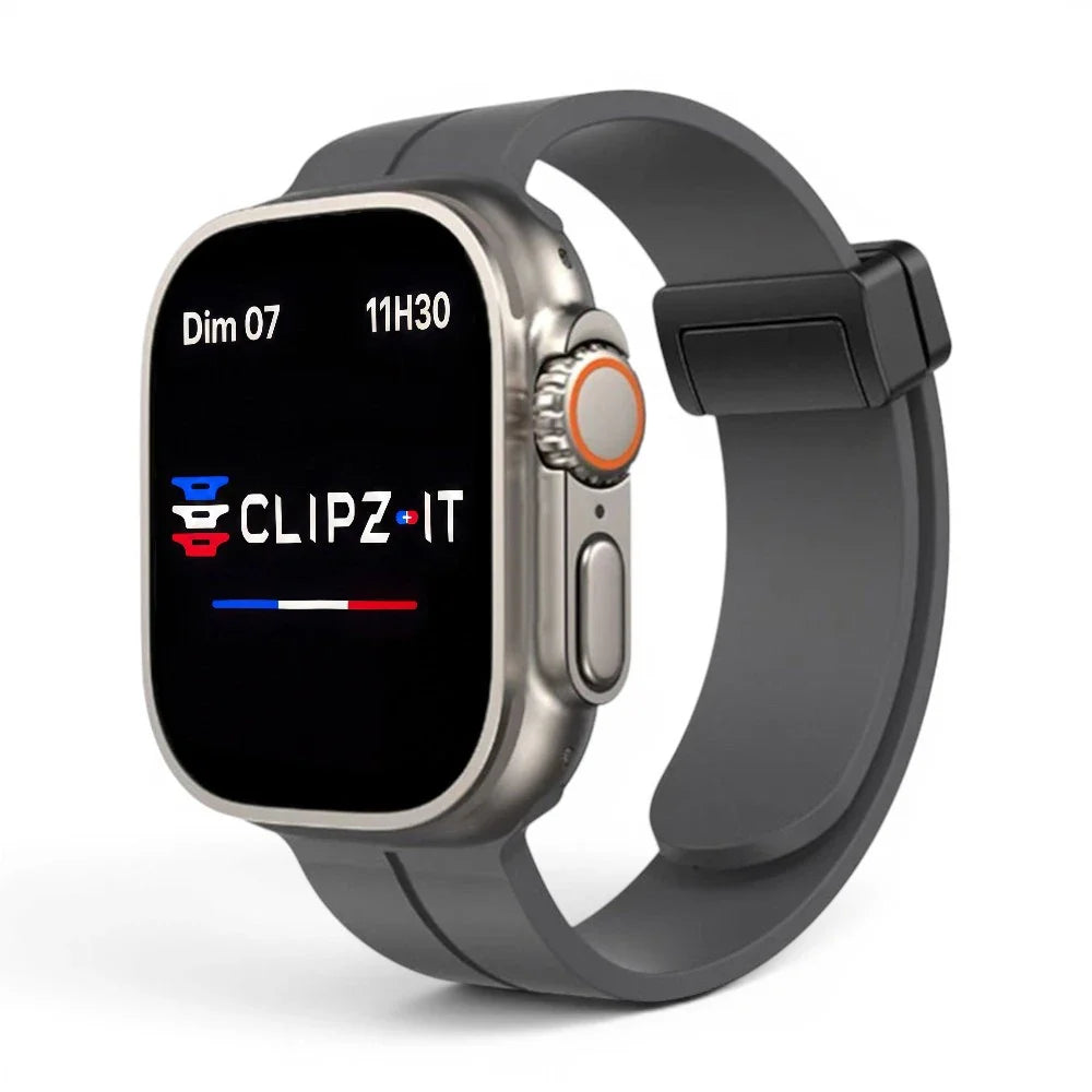 Bracelet Marina silicone aimanté marin couleur gris pour Apple Watch - Clipz-it