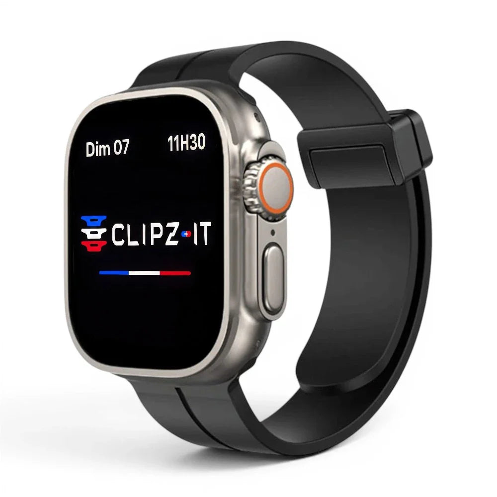 Bracelet Marina silicone aimanté marin couleur noir pour Apple Watch - Clipz-it