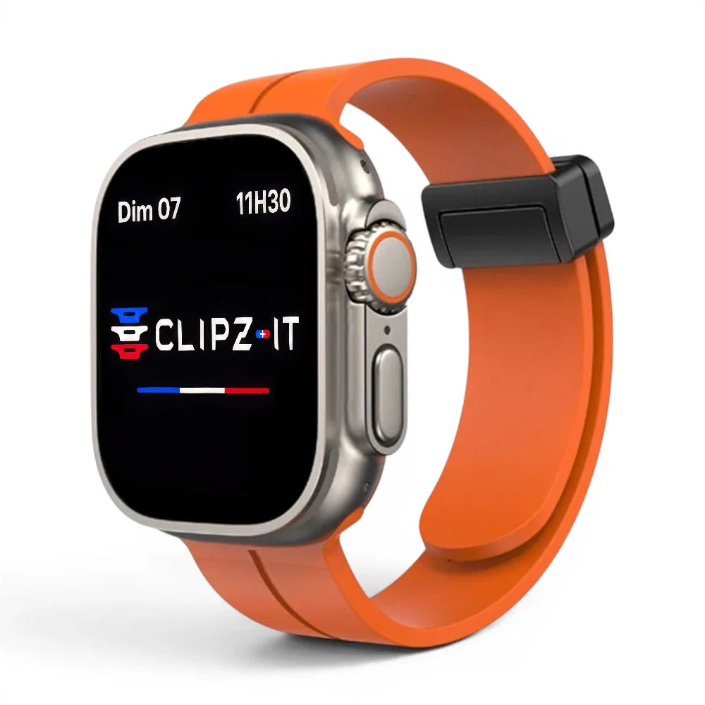 Bracelet Marina silicone aimanté marin couleur orange pour Apple Watch - Clipz-it