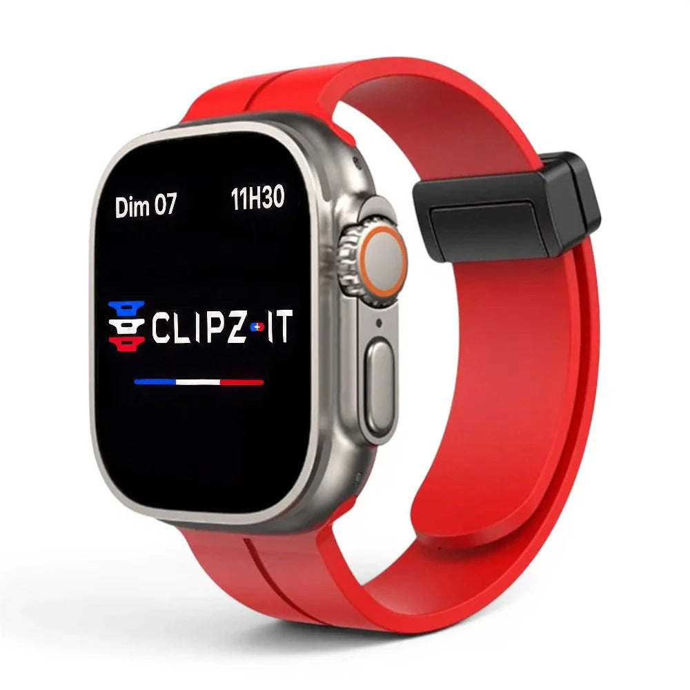 Bracelet Marina silicone aimanté marin couleur rouge pour Apple Watch - Clipz-it