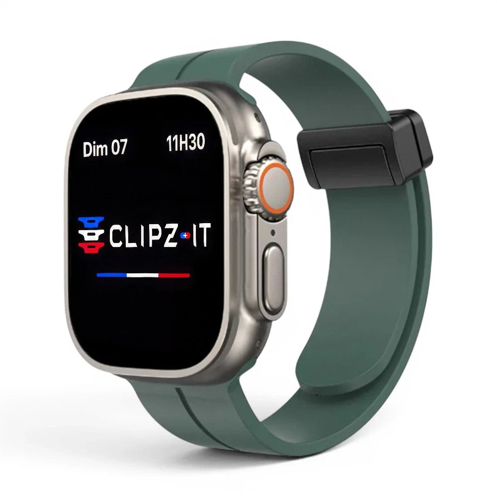 Bracelet Marina silicone aimanté marin couleur vert pour Apple Watch - Clipz-it