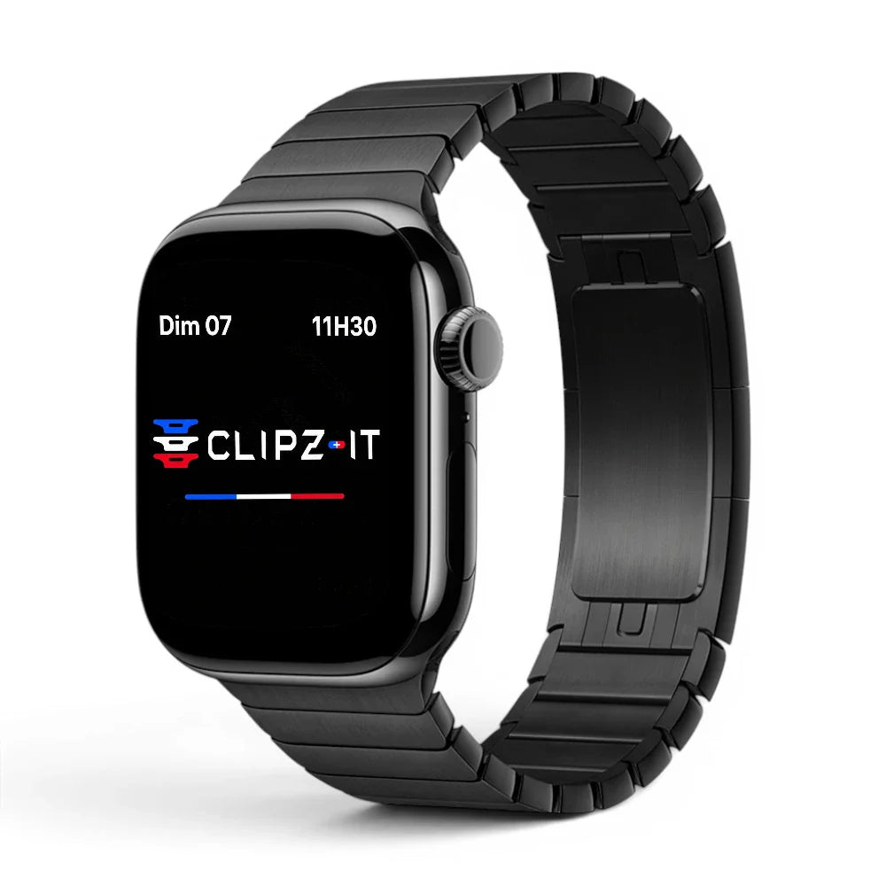 Bracelet Modula acier maillons modernes couleur noir pour Apple Watch - Clipz-it