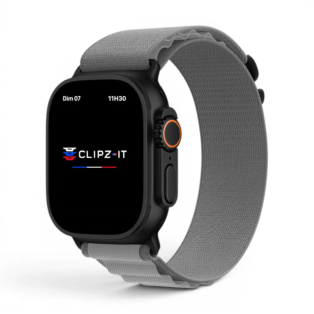 Bracelet Mountain nylon sportif couleur Gris pour Apple Watch - Clipz-it