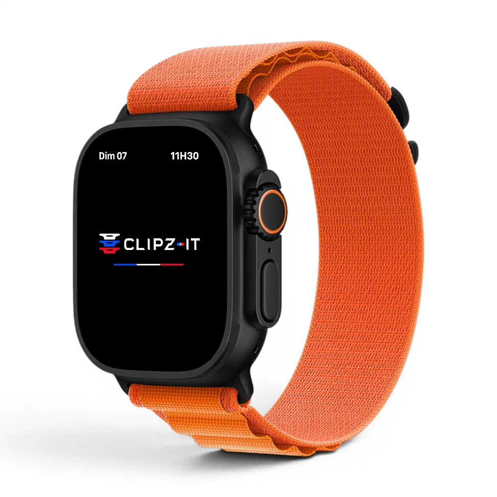 Bracelet Mountain nylon sportif couleur Orange pour Apple Watch - Clipz-it