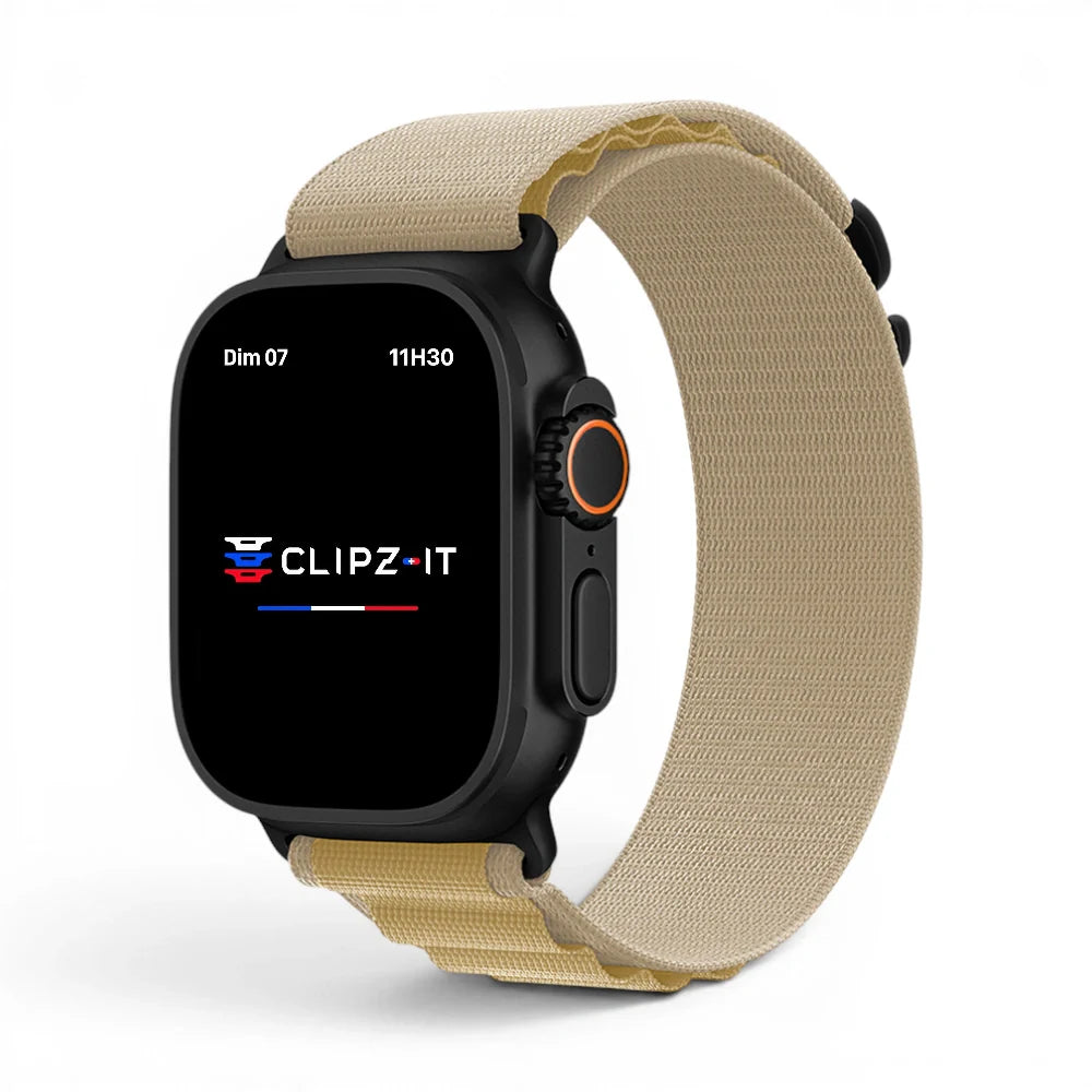 Bracelet Mountain nylon sportif couleur Sahara pour Apple Watch - Clipz-it