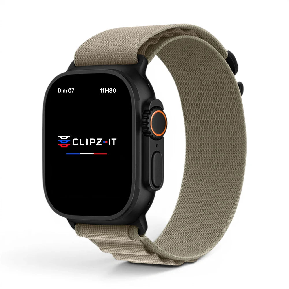 Bracelet Mountain nylon sportif couleur Vert militaire pour Apple Watch - Clipz-it