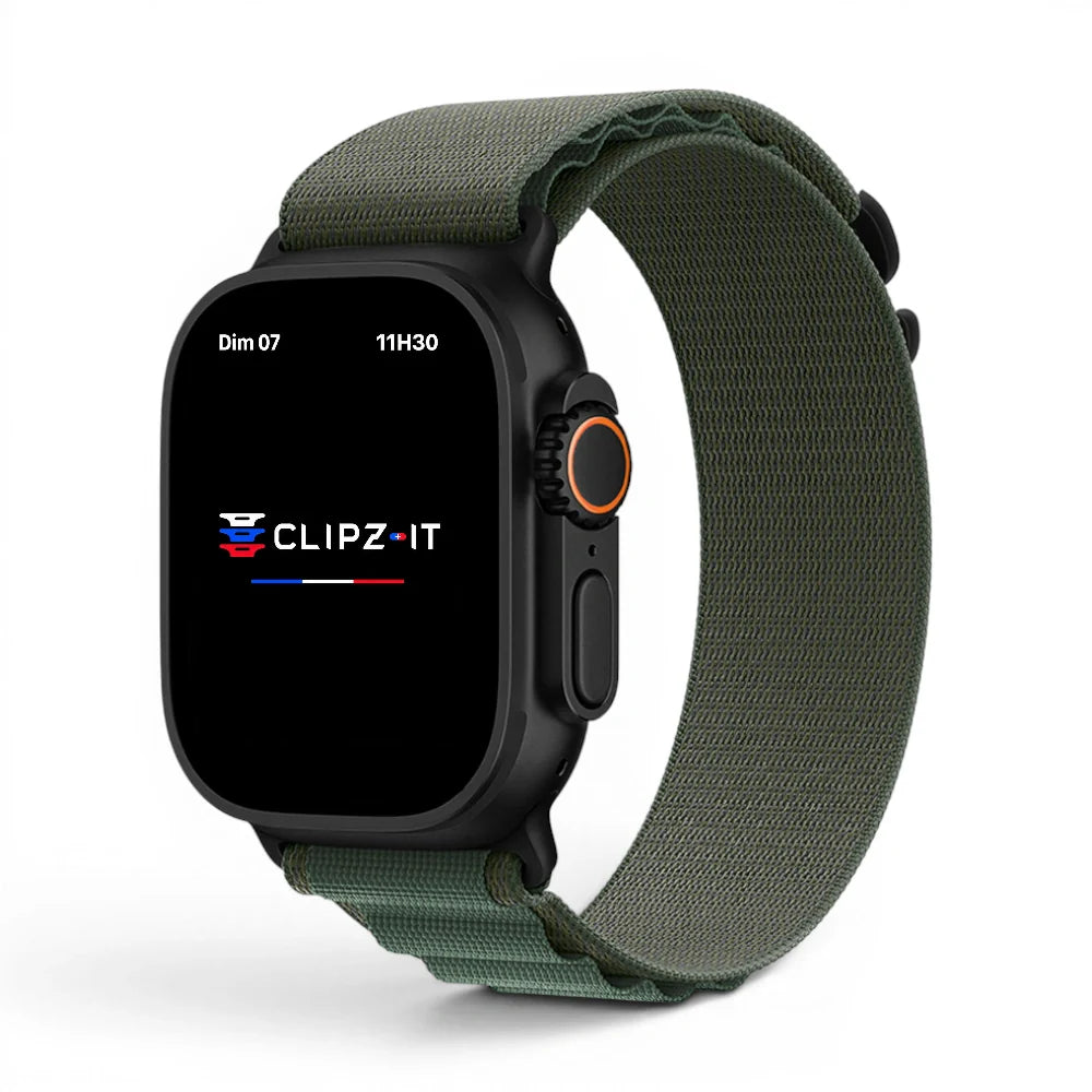 Bracelet Mountain nylon sportif couleur Vert Sapin pour Apple Watch - Clipz-it