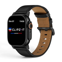 Bracelet Nappa cuir d'agneau couleur Noir finition Noir pour Apple Watch - Clipz-it