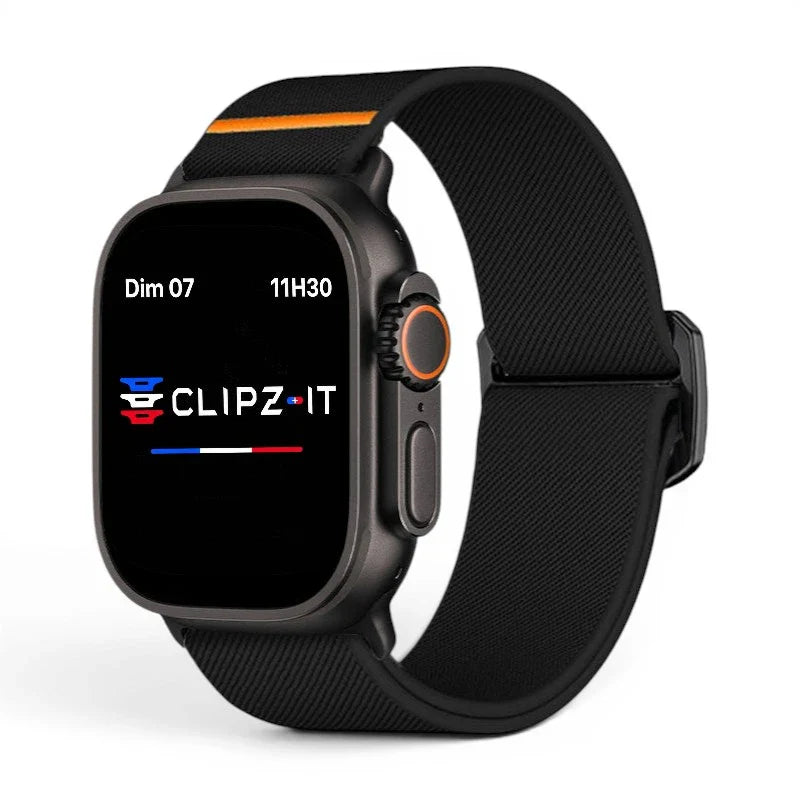Bracelet Nomade nylon sportif couleur noir pour Apple Watch - Clipz-it