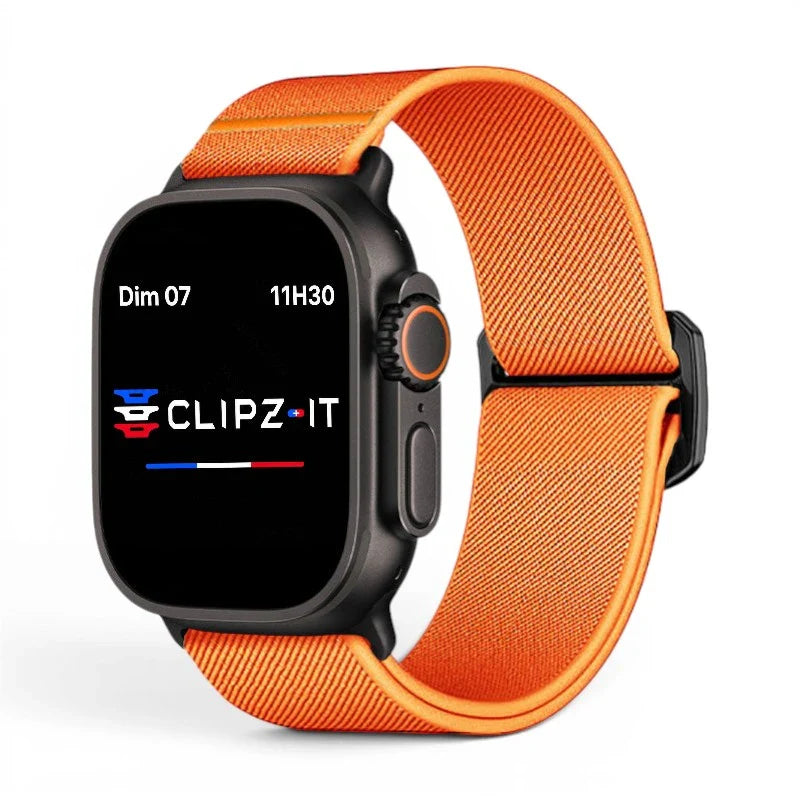 Bracelet Nomade nylon sportif couleur orange pour Apple Watch - Clipz-it
